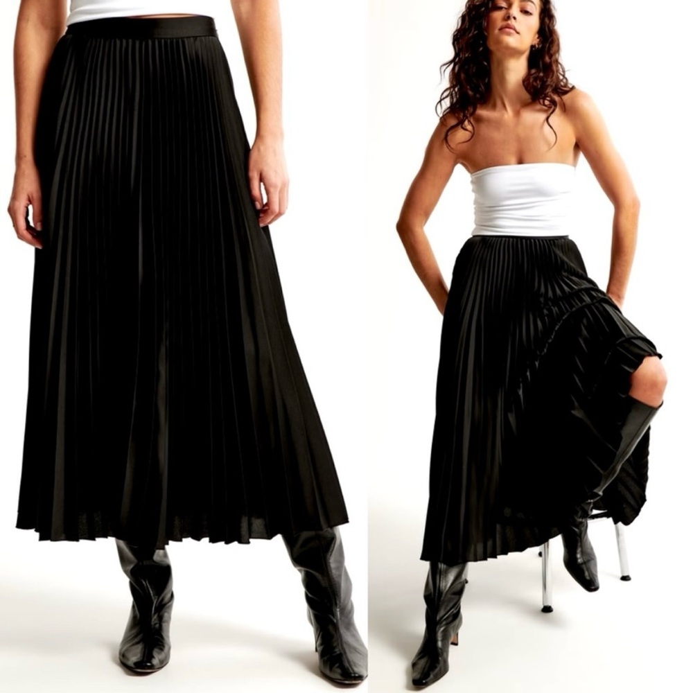 Abercrombie & Fitch Black Pleated Midi Skirt